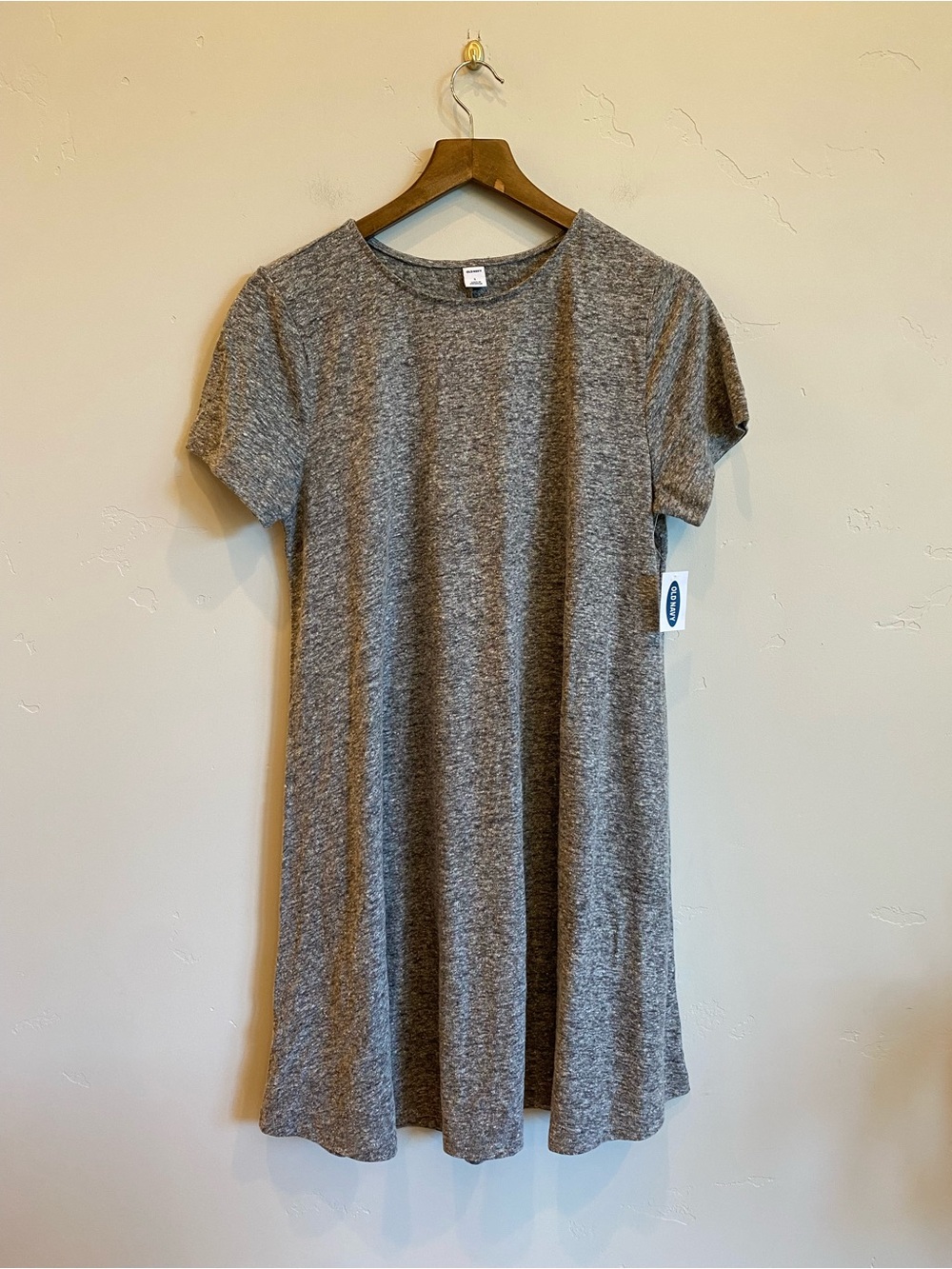 OLD NAVY Heathered Grey Soft Linen Blend Casual Tee Shirt Dress